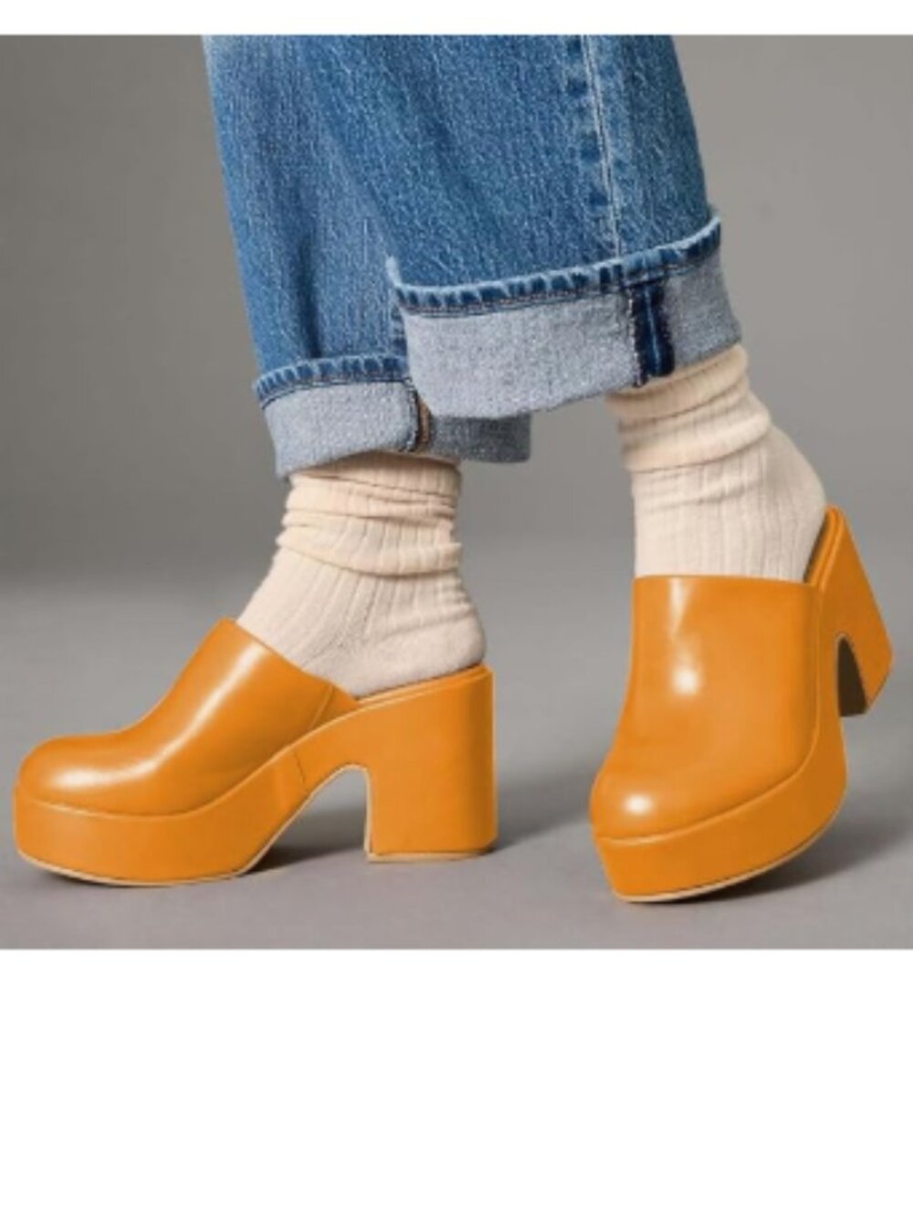 Pazzion Orange Platform Round Toe Mule Clogs Slip On Chunky High Heels Slippers